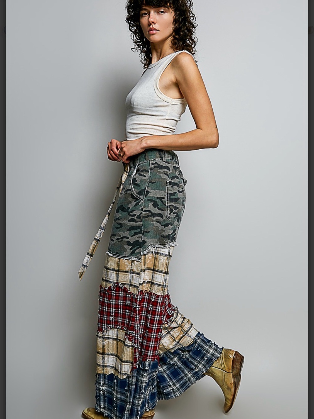 POL Camo Plaid Patchwork 2-Piece Set: Wide Leg Pants & Maxi Jacket - Picture 12 of 16
